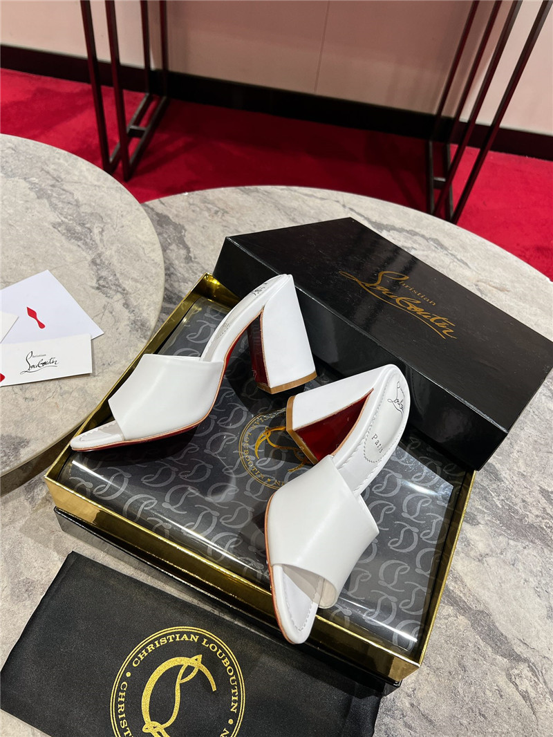 Christian Louboutin White Square Heel Patent Leather Mules