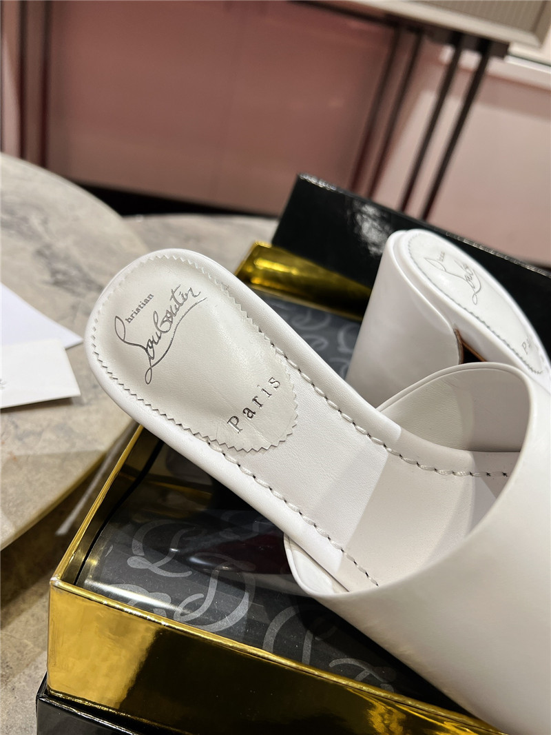 Christian Louboutin White Square Heel Patent Leather Mules