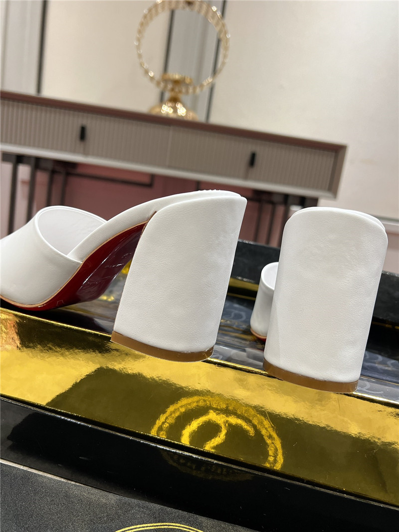 Christian Louboutin White Square Heel Patent Leather Mules