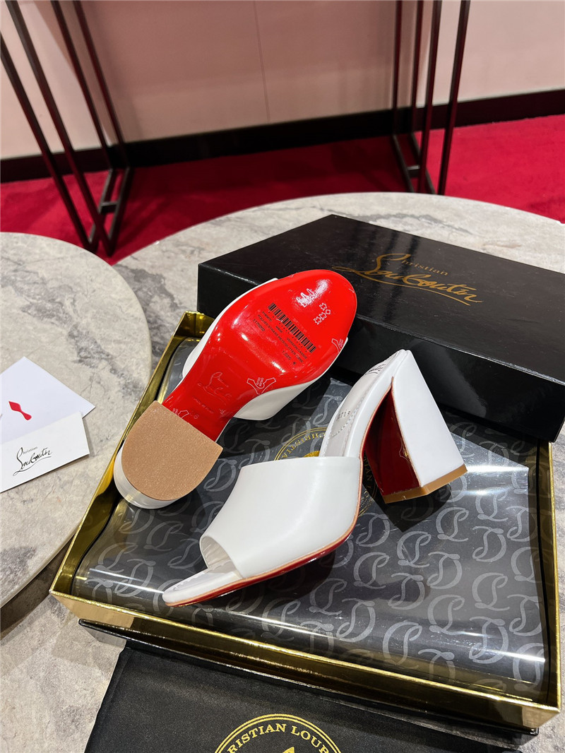 Christian Louboutin White Square Heel Patent Leather Mules
