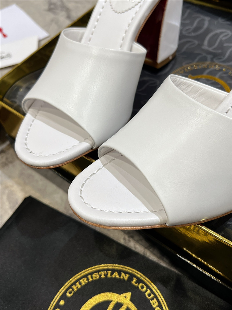 Christian Louboutin White Square Heel Patent Leather Mules