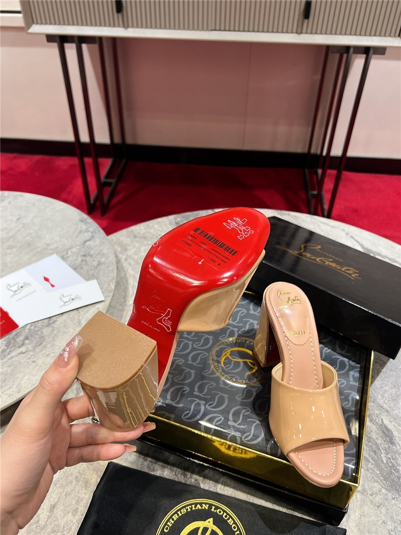 Chr1st1an louboutin beige square heel patent leather mules