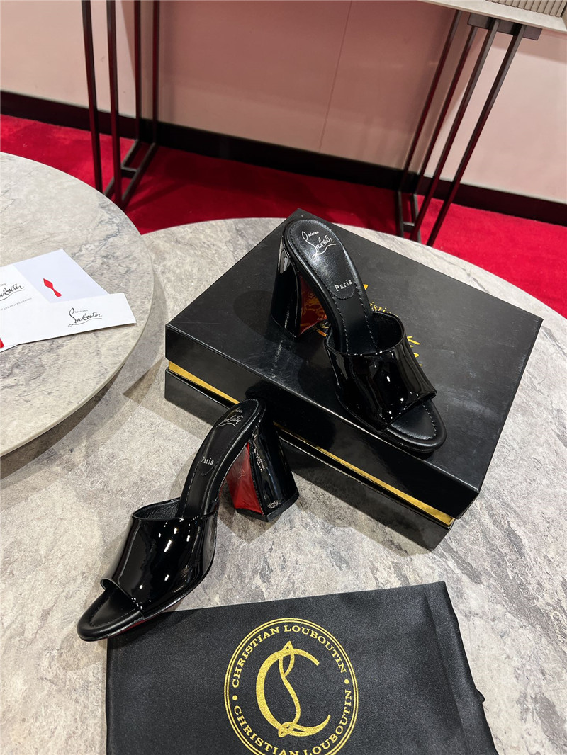 Christian Louboutin Square Heel Patent Leather Mules
