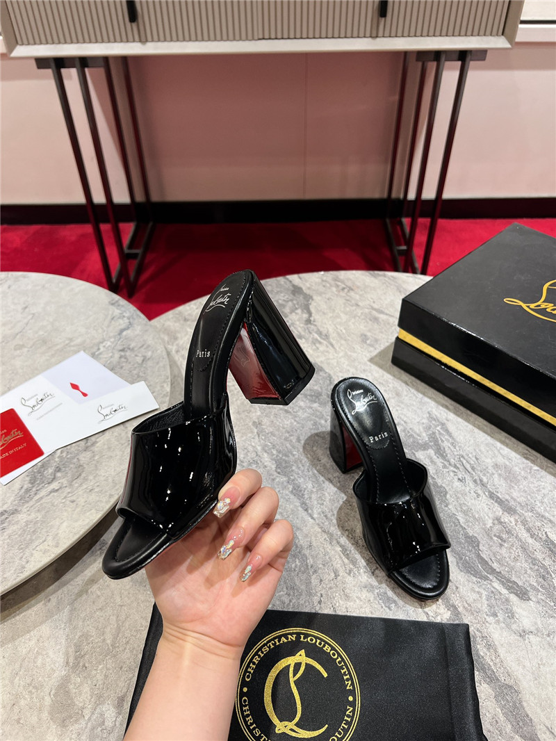 Christian Louboutin Square Heel Patent Leather Mules