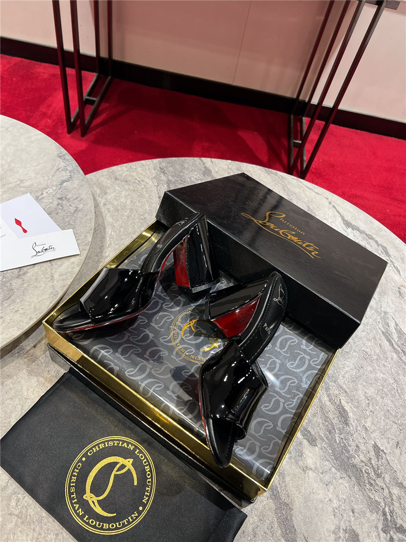 Christian Louboutin Square Heel Patent Leather Mules