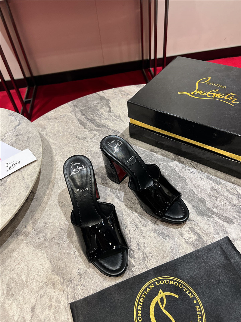 Christian Louboutin Square Heel Patent Leather Mules
