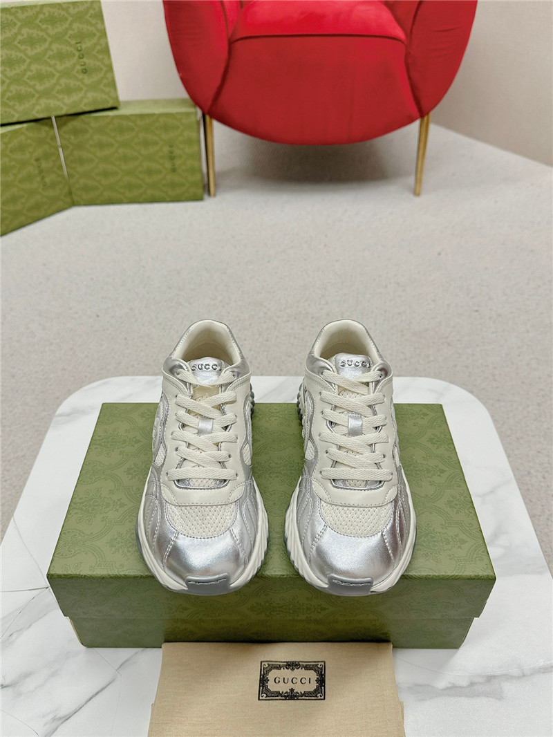 Gucci Silver Patent Leather Platform Sneakers