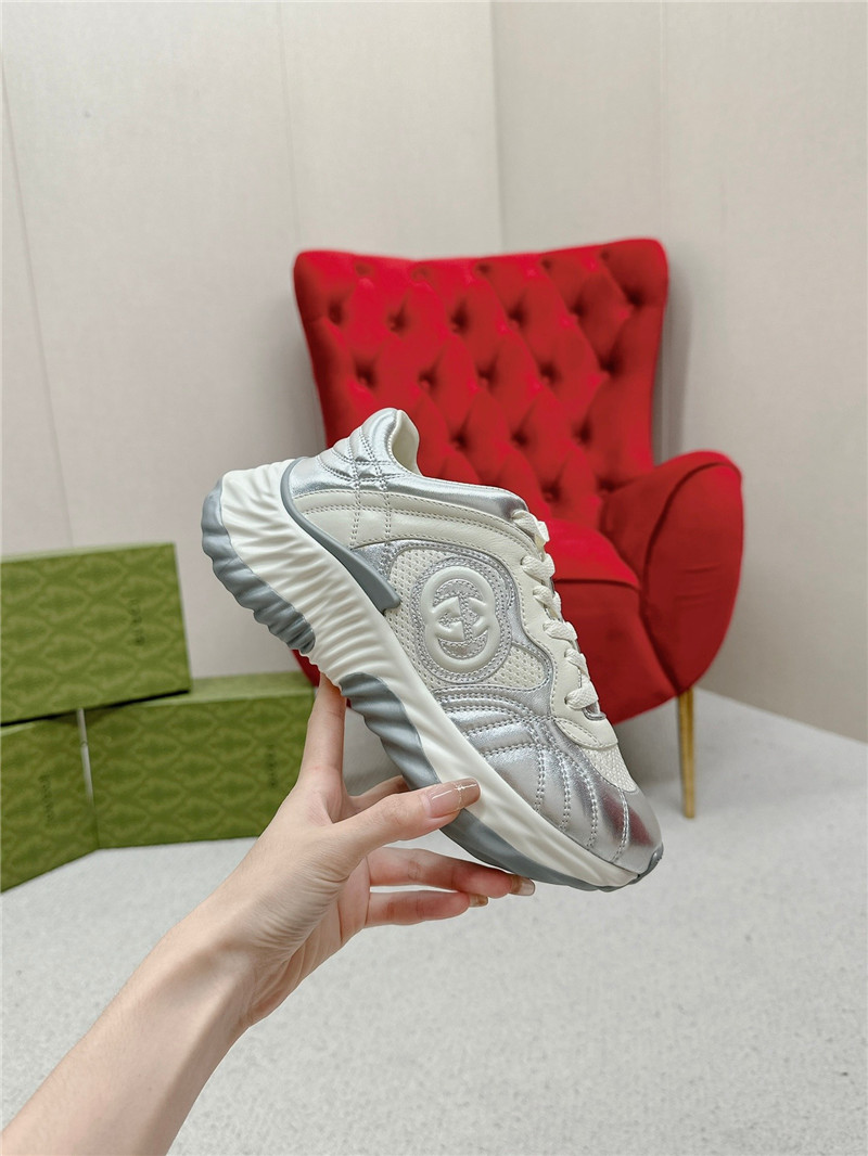 Gucci Silver Patent Leather Platform Sneakers