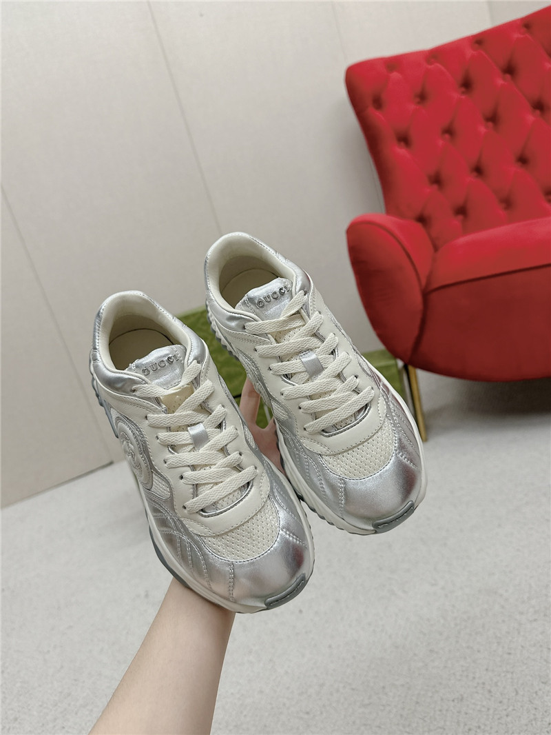 Gucci Silver Patent Leather Platform Sneakers