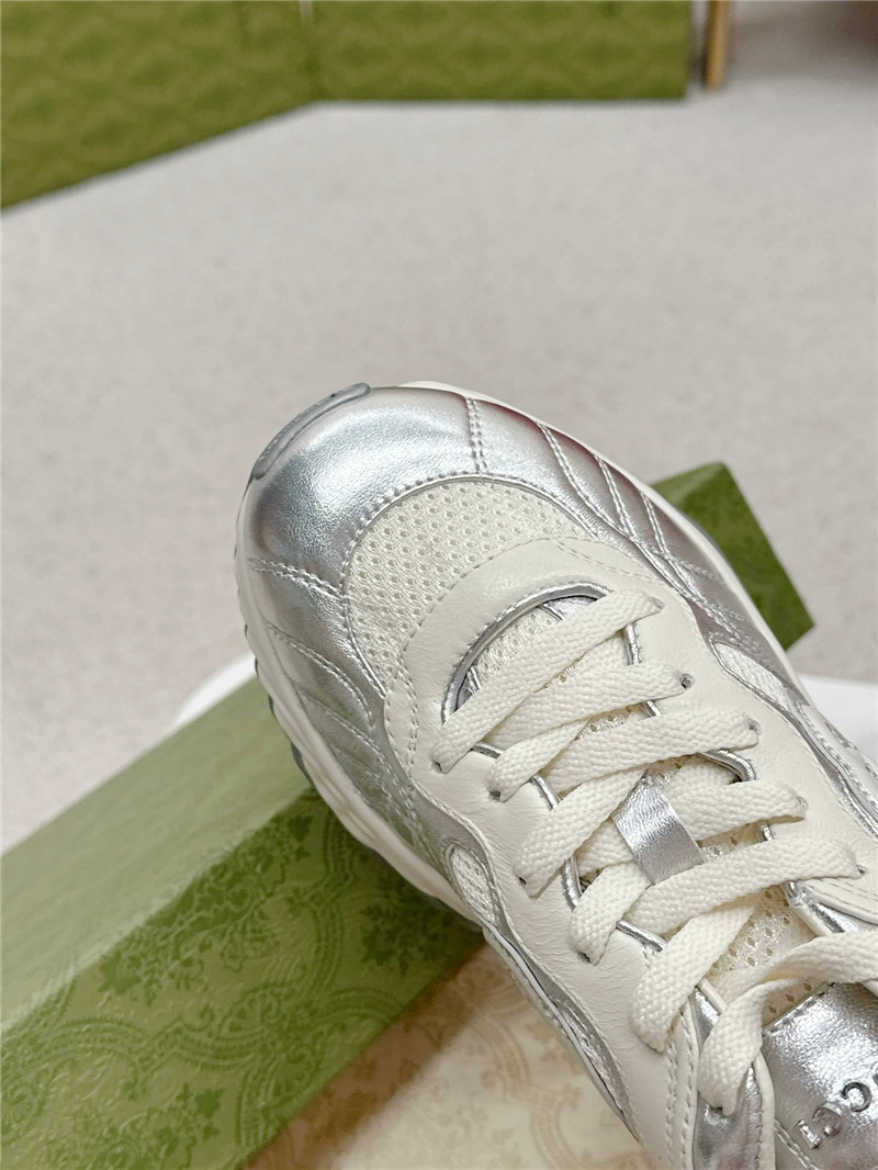 Gucci Silver Patent Leather Platform Sneakers