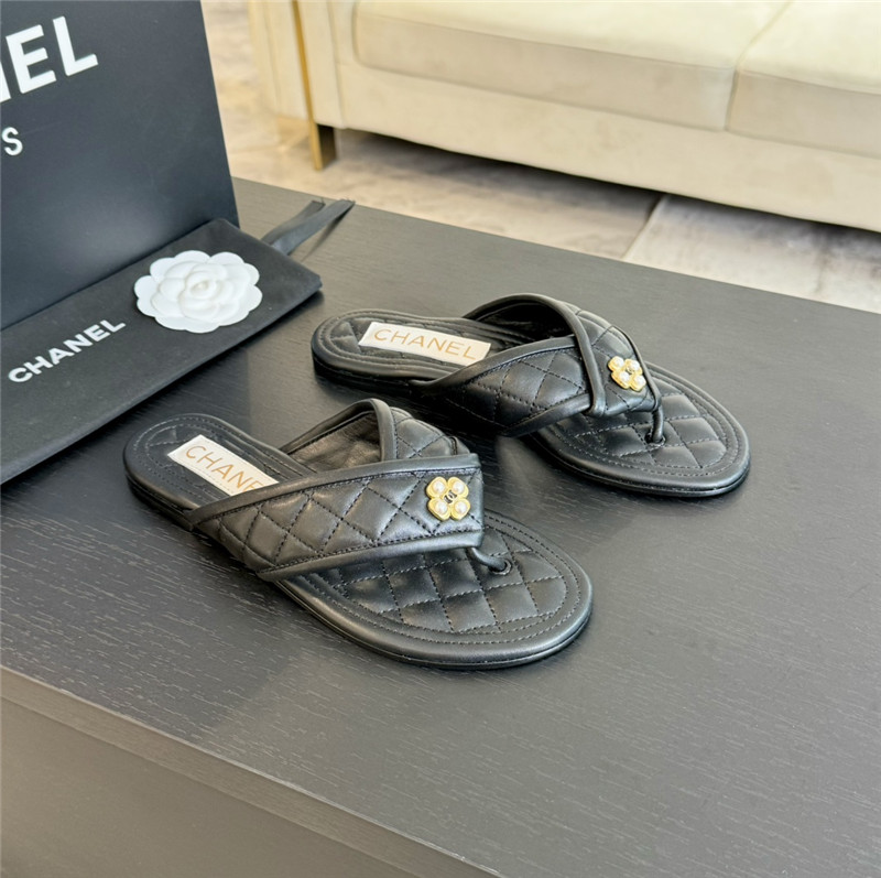Chanel Tweed Black Flats Flip Flop