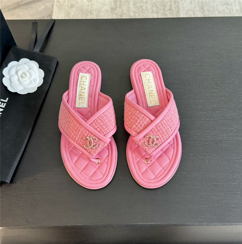 Ch**el tweed pink flats flip flop