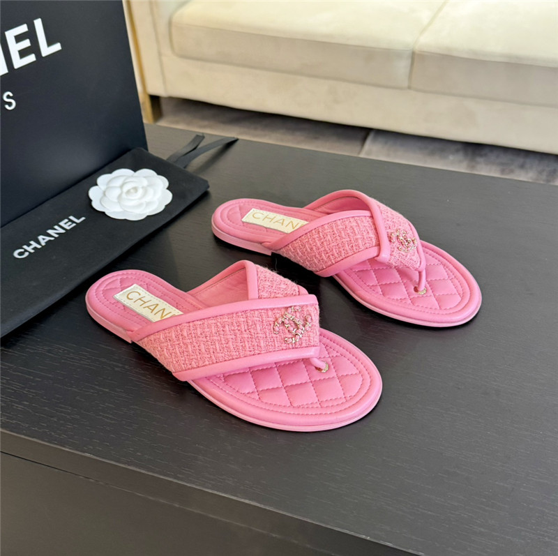 Chanel Tweed Pink Flats Flip Flop