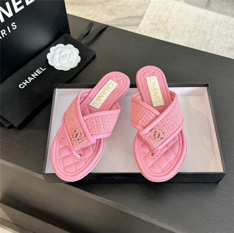 Ch**el tweed pink flats flip flop