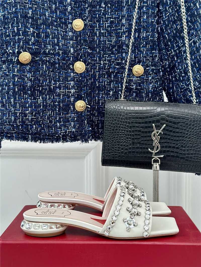 Roger Vivier Leather Disco 25 Mules White