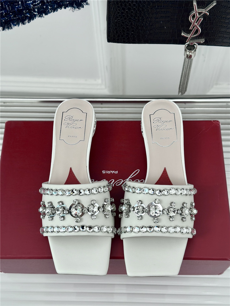 Roger Vivier Leather Disco 25 Mules White