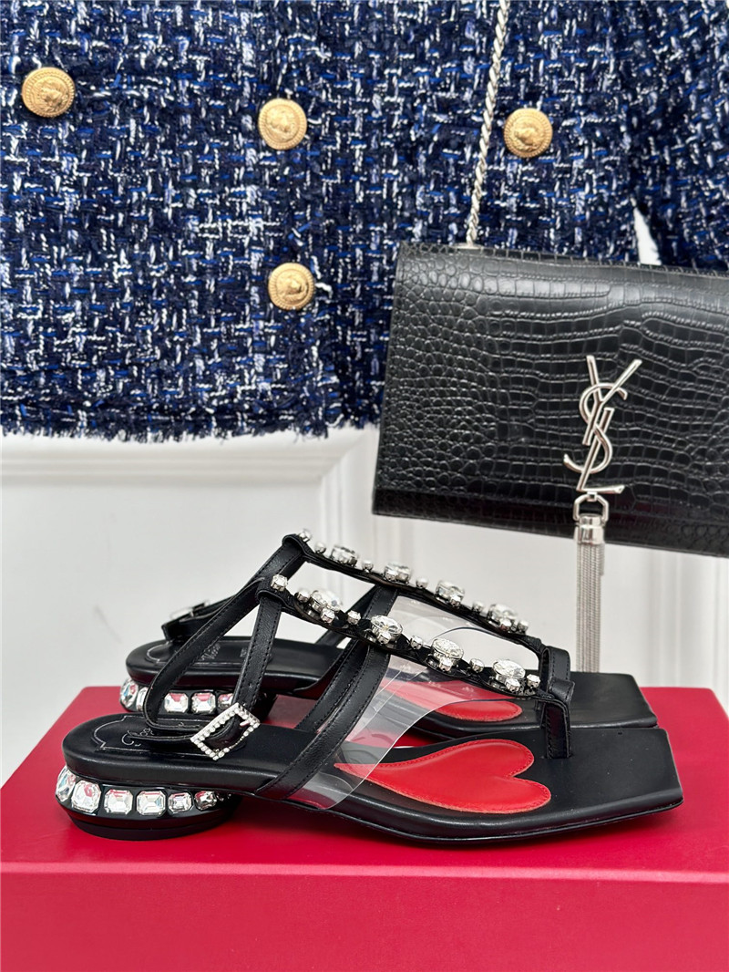 Roger Vivier Jewel Heel Disco Sandals in Black Leather