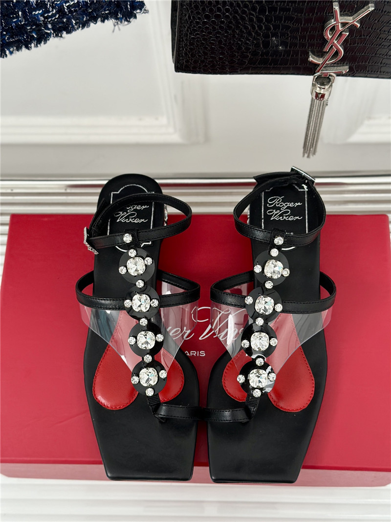 Roger Vivier Jewel Heel Disco Sandals in Black Leather
