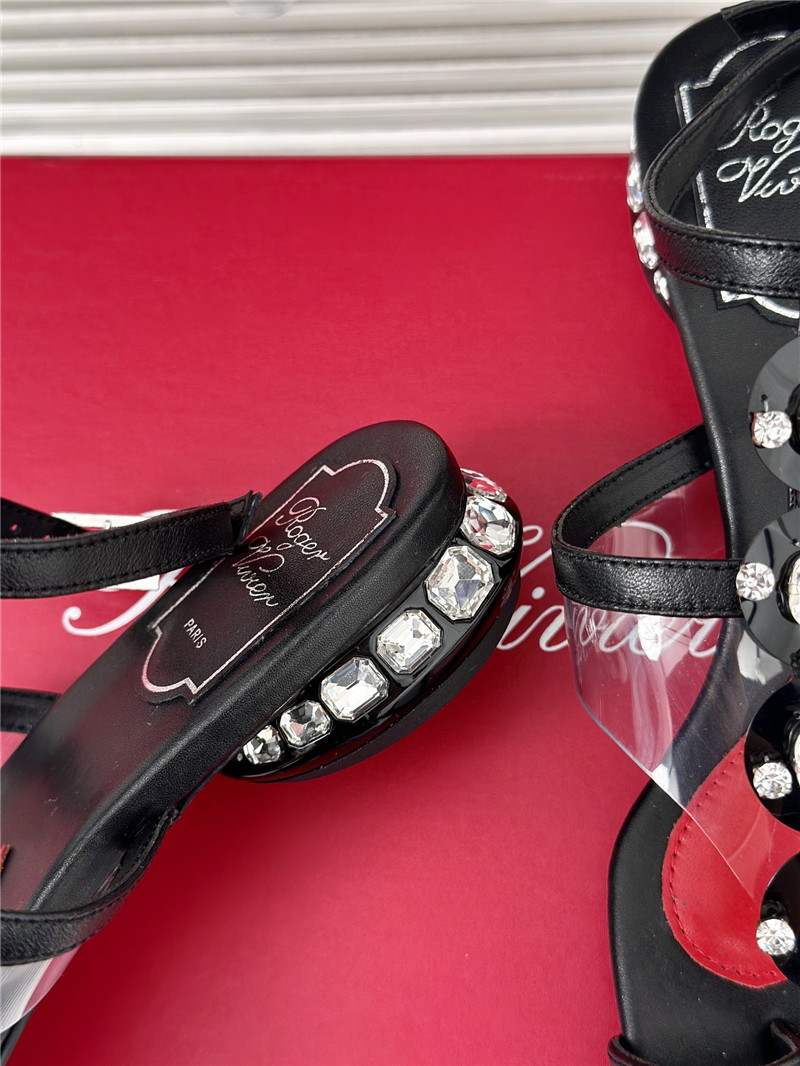 Roger Vivier Jewel Heel Disco Sandals in Black Leather