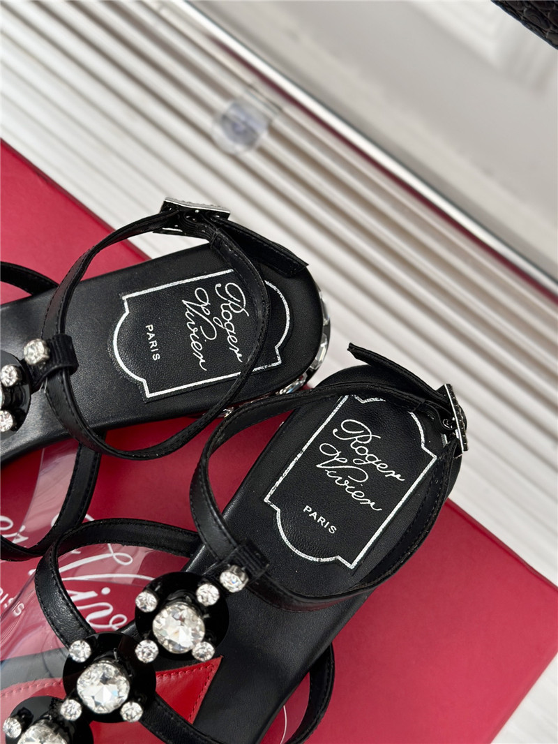 Roger Vivier Jewel Heel Disco Sandals in Black Leather