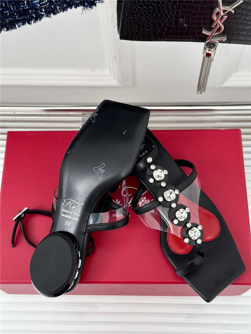 Roger Vivier Jewel Heel Disco Sandals in Black Leather