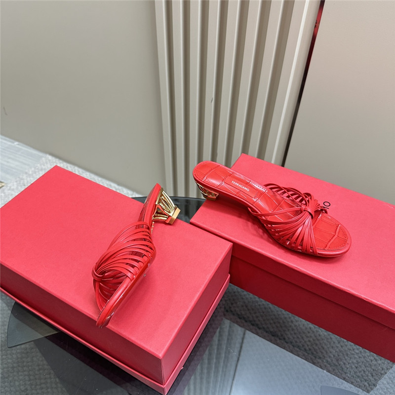 Ferragamo Multi-Strap 40mm Leather Mules Red