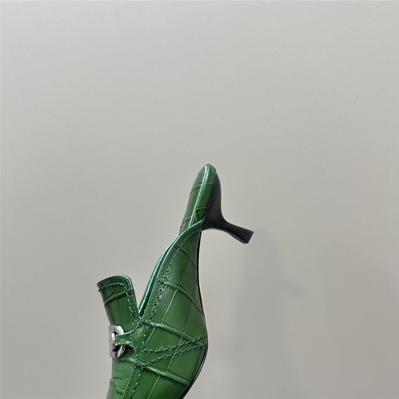 Ferragamo 55mm Green Crocodile-Effect Leather Mules