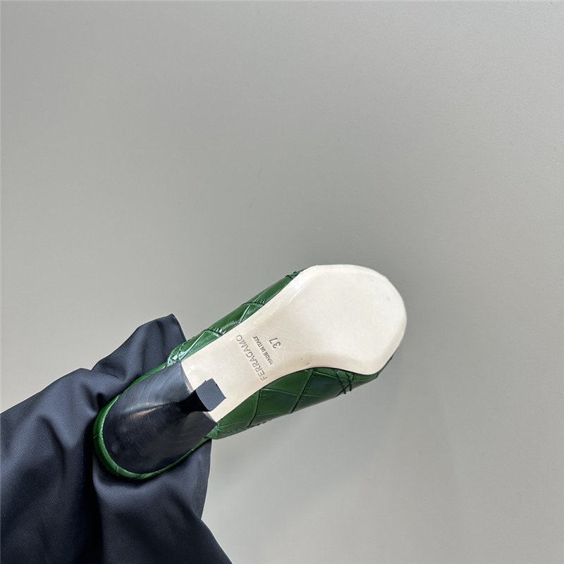 Ferragamo 55mm Green Crocodile-Effect Leather Mules