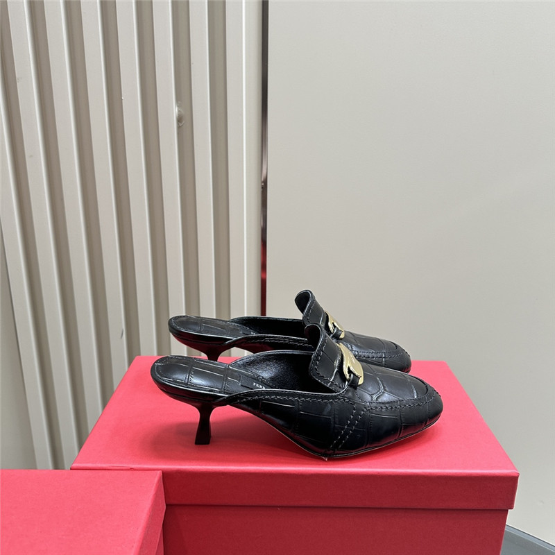 Ferragamo 55mm Crocodile-Effect Leather Mules in Black