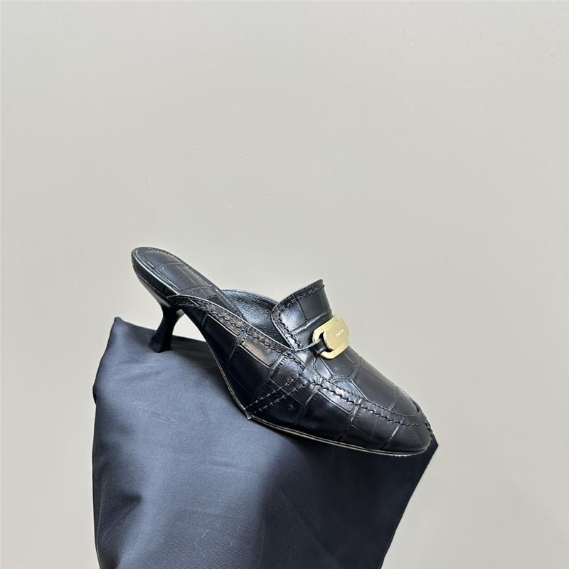 Ferragamo 55mm Crocodile-Effect Leather Mules in Black