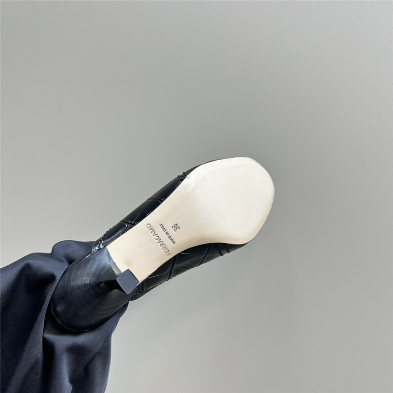 Ferragamo 55mm Crocodile-Effect Leather Mules in Black