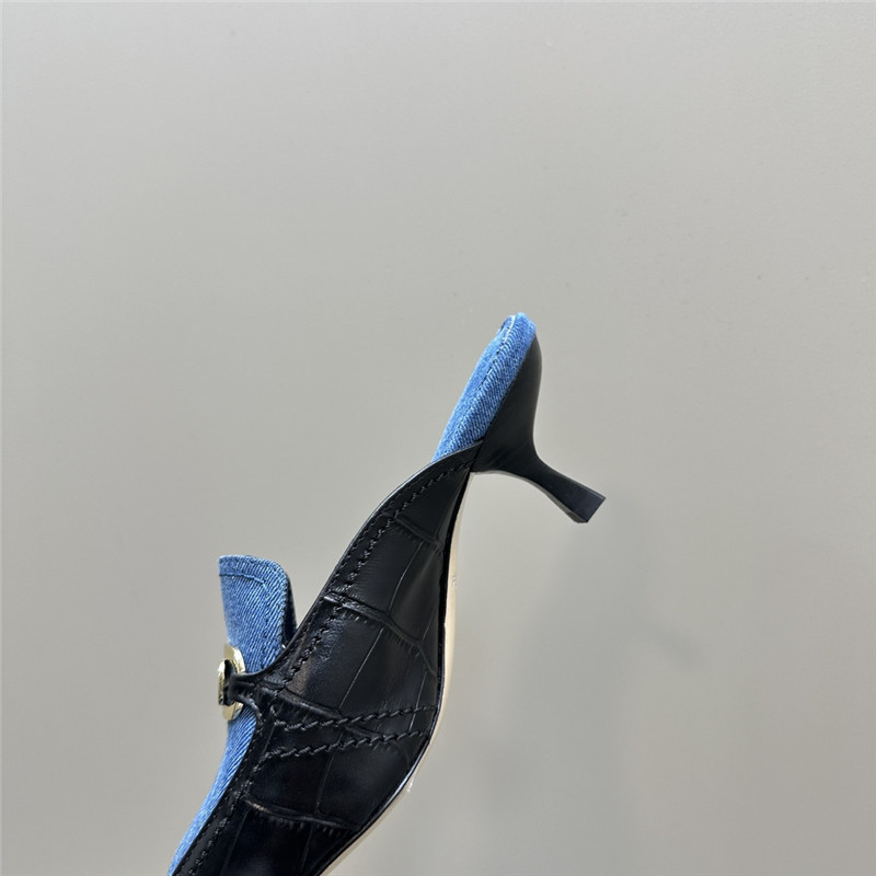 Ferragamo 55mm Crocodile-Effect Leather Mules in Blue