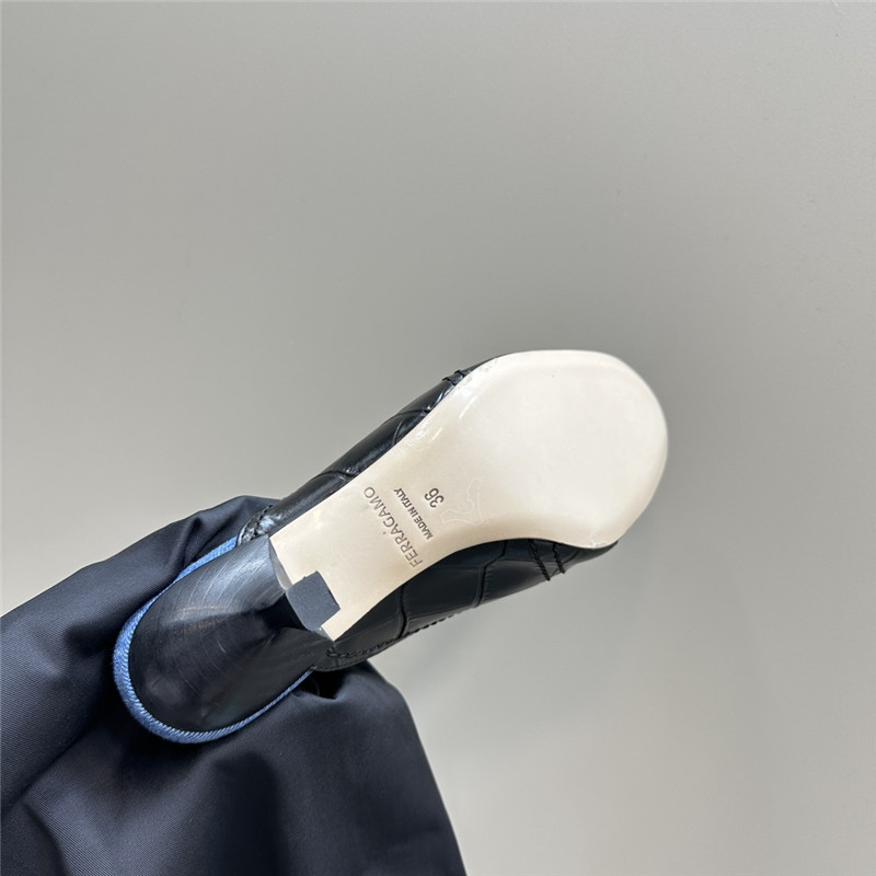 Ferragamo 55mm Crocodile-Effect Leather Mules in Blue