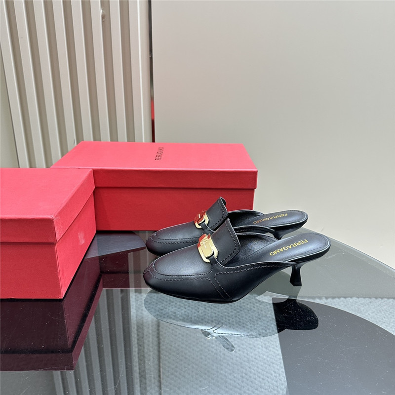 Ferragamo 55mm Crocodile-Effect Leather Mules