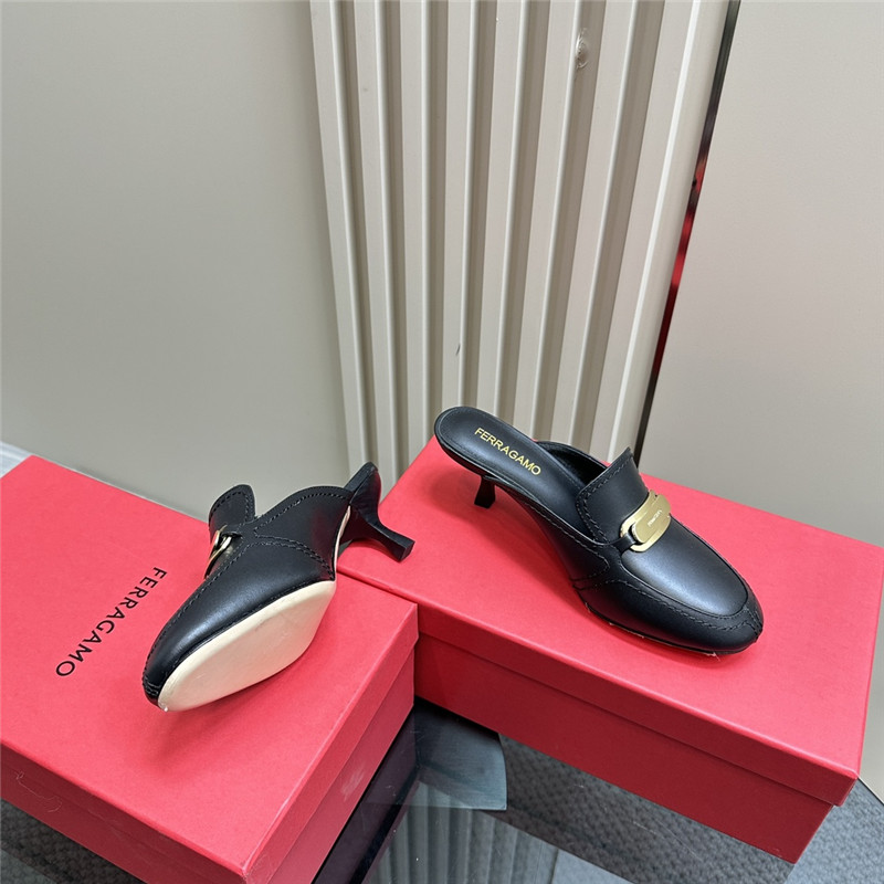Ferragamo 55mm Crocodile-Effect Leather Mules