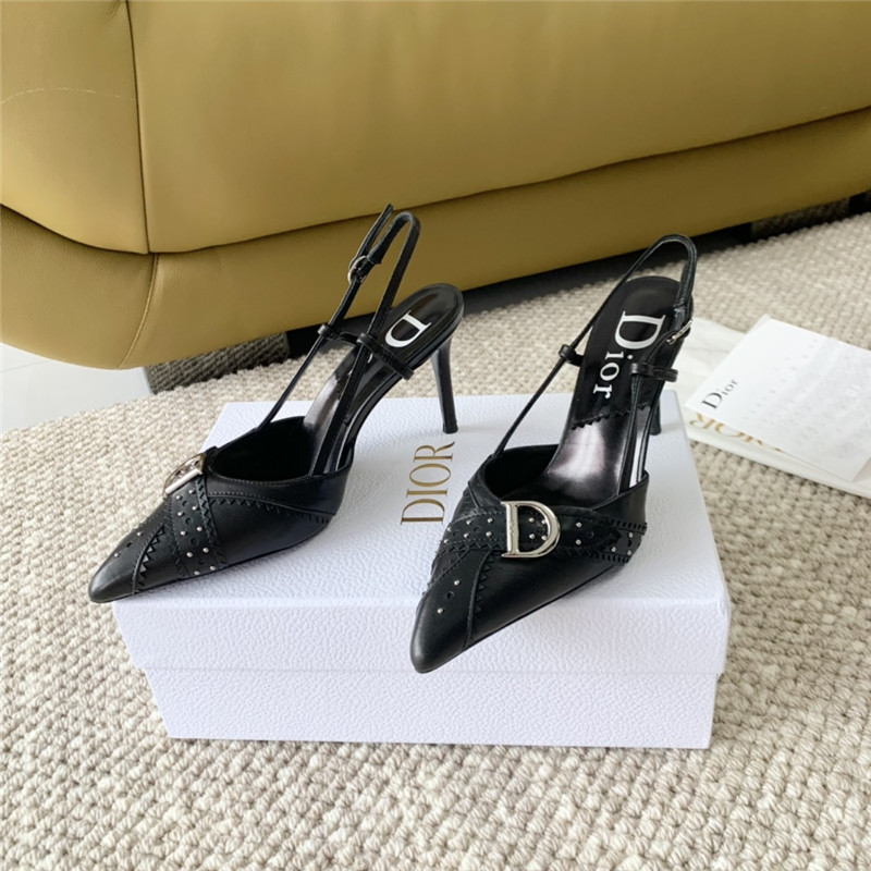 Dior Black Buckle Slingback Pumps