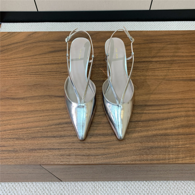 The Row Silver Pointed Toe Slingback Pumps