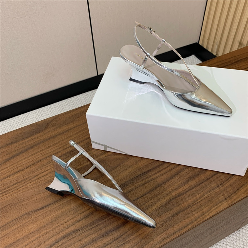 The Row Silver Pointed Toe Slingback Pumps