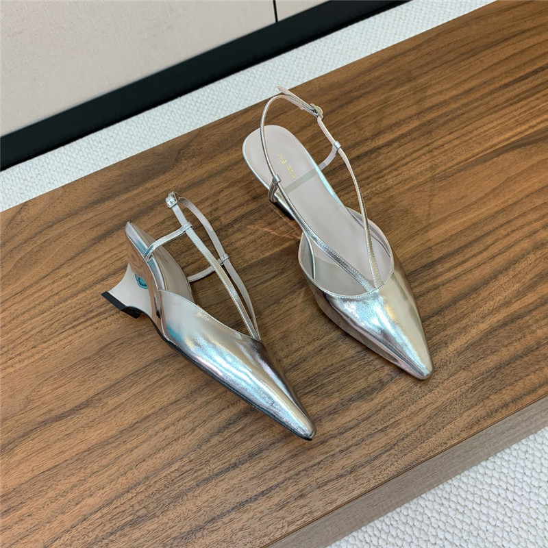 The Row Silver Pointed Toe Slingback Pumps
