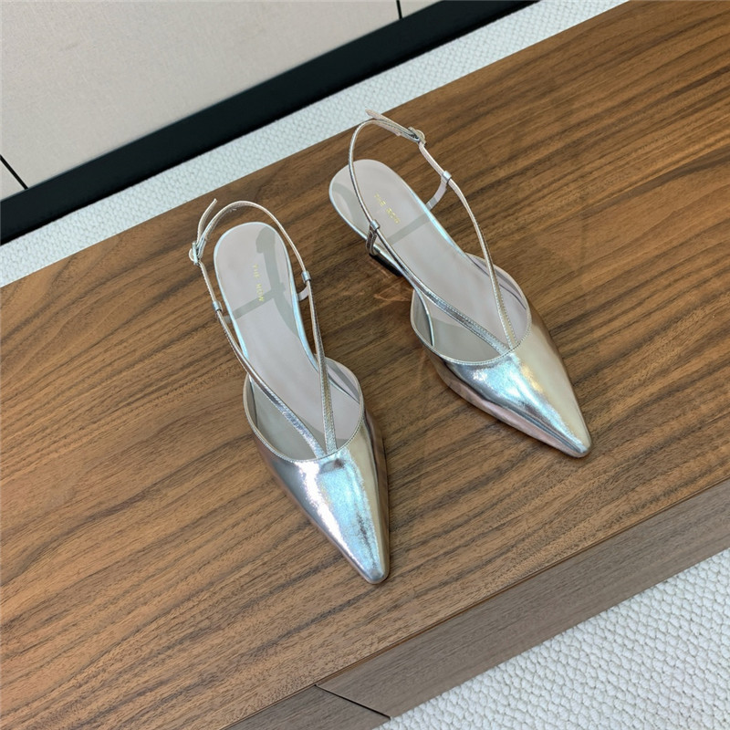 The Row Silver Pointed Toe Slingback Pumps
