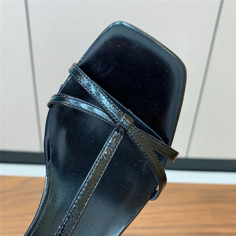 The Row Black Patent Leather Wedge Sandals