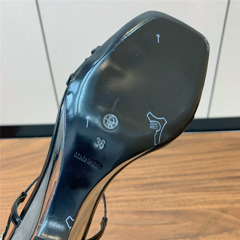 The Row Black Patent Leather Wedge Sandals