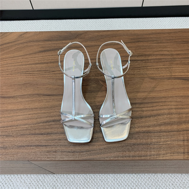 The Row Silver Patent Leather Wedge Sandals