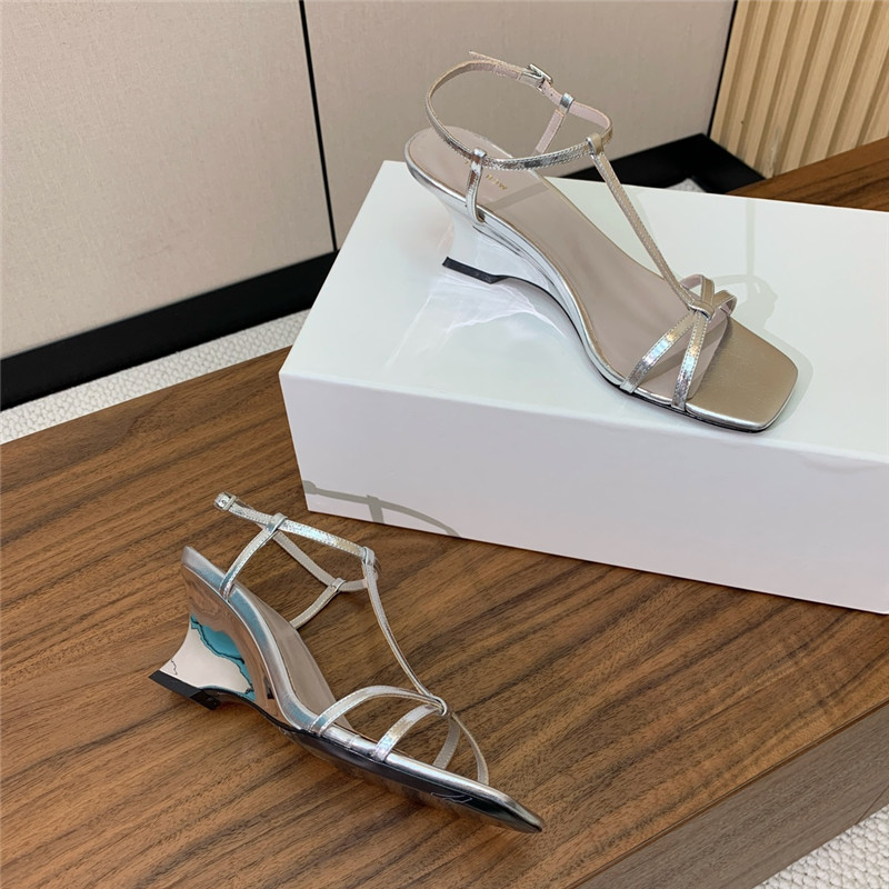 The Row Silver Patent Leather Wedge Sandals