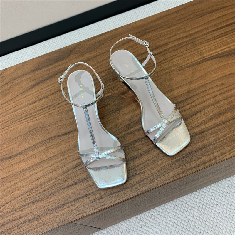 The Row Silver Patent Leather Wedge Sandals