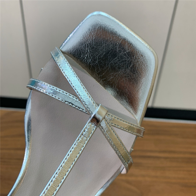 The Row Silver Patent Leather Wedge Sandals