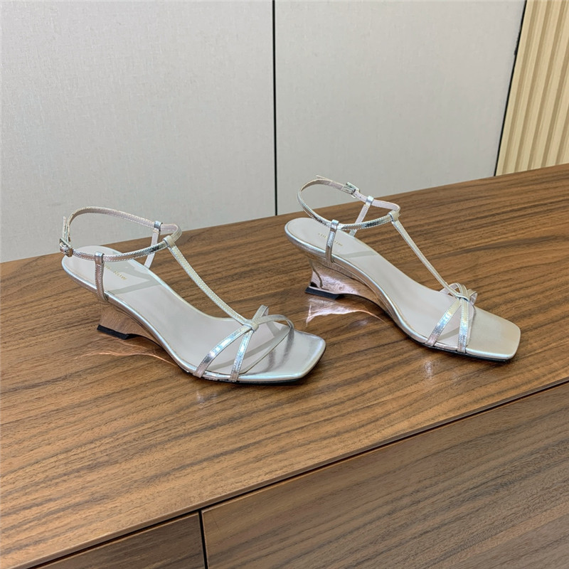 The Row Silver Patent Leather Wedge Sandals