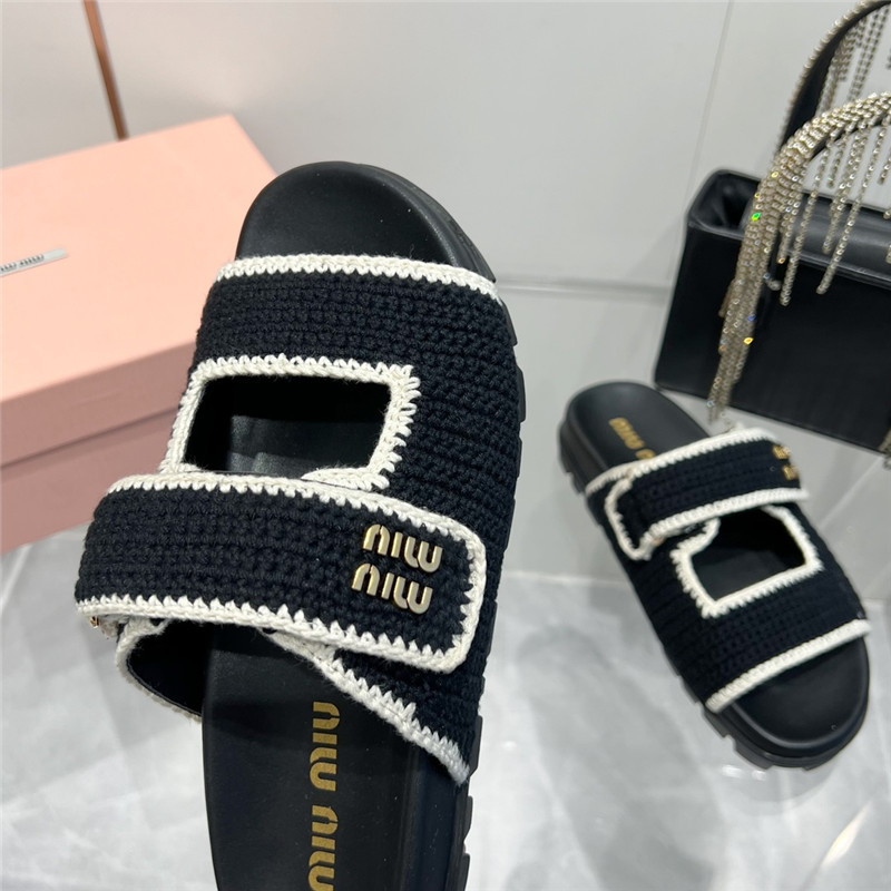 Miu Miu Crochet Knit Slides Black