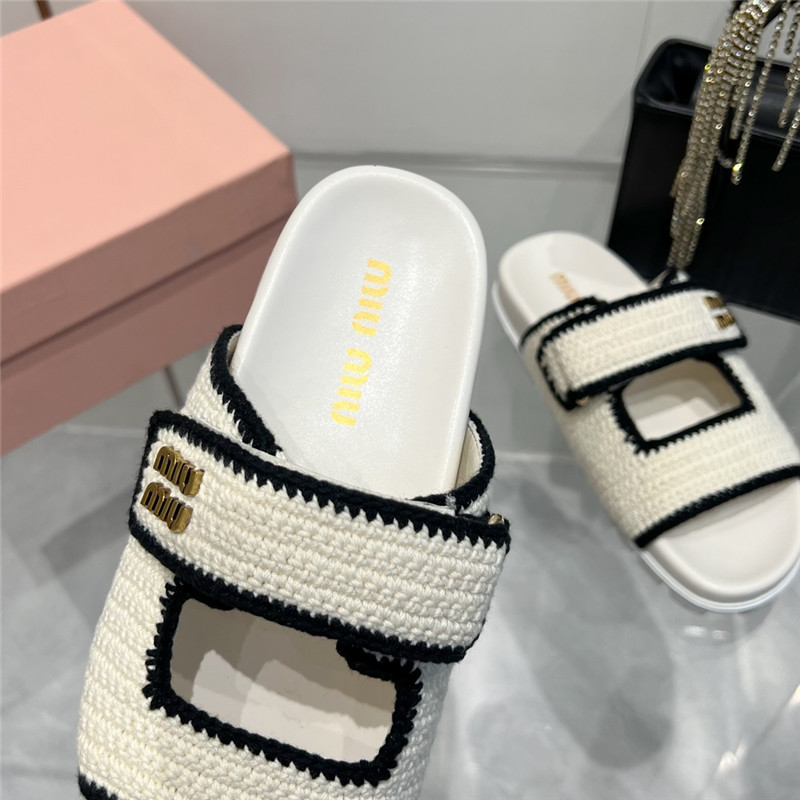 Miu Miu Crochet Knit Slides White