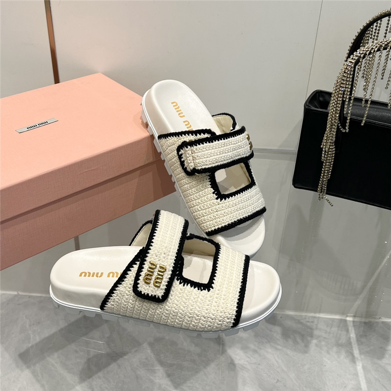 Miu Miu Crochet Knit Slides White